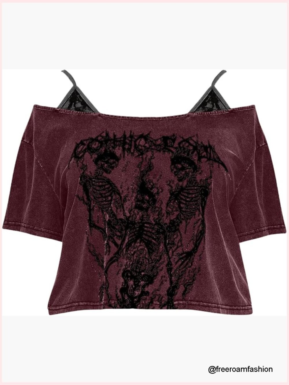 Plus Size Goth Cold Shoulder Graphic Crop Top Short Sleeve Loose Fit Tee